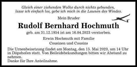 Traueranzeigen Von Rudolf Bernhard Hochmuth Augsburger Allgemeine Zeitung