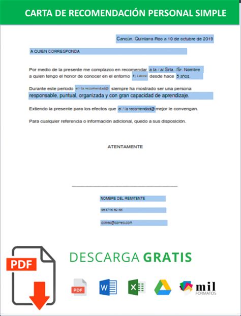 Formato De Carta De Recomendación Personal Pdf