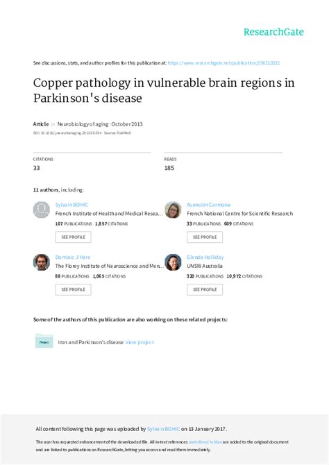 Pdf Copper Pathology In Vulnerable Brain Regions In Parkinsons Disease Asuncion Carmona