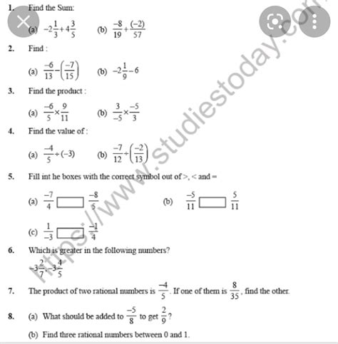 Worksheet Of Rational Numbers Maths Assignment Teachmint