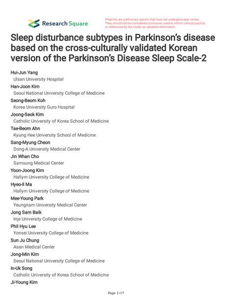 Pdf Sleep Disturbance Subtypes In Parkinson’s Disease Based On The Cross Culturally Validated