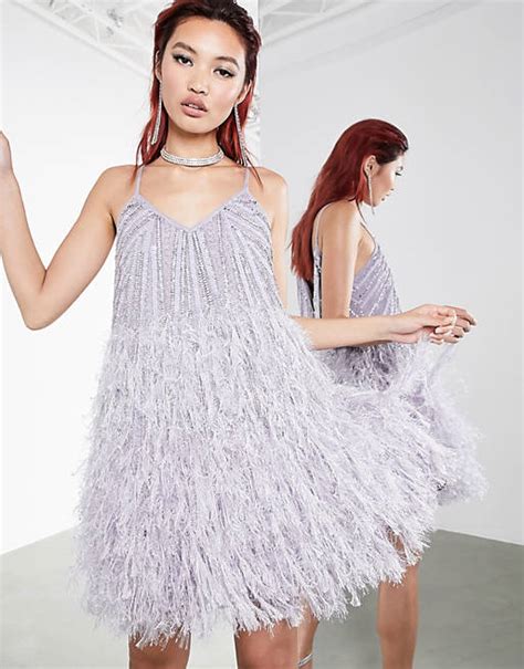 Asos Edition Sequin Cami Mini Dress With Faux Feather Hem Asos