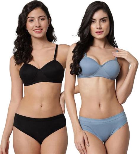 Buy Samvar Women Cotton Bra Panty Set For Lingerie Set Pack Of 2 Color Black Blue