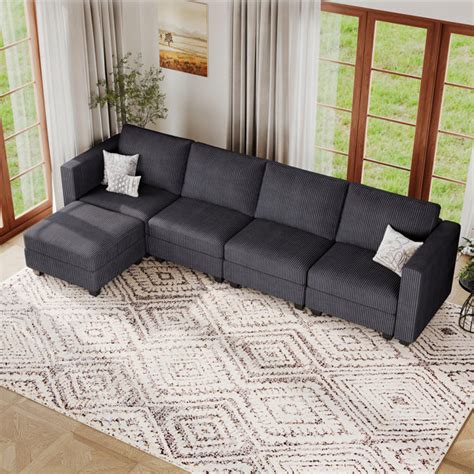 Ebern Designs L Shaped Corduroy Modular Sectional Storage Sofa Convertible Freely Combined Couch