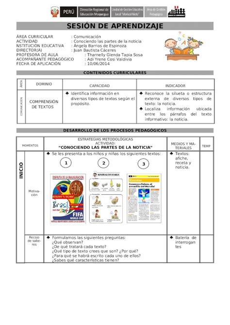 Docx Sesi N De Aprendizaje Partes De La Noticia Dokumen Tips