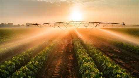 Sistema De Irrigação Que Rega Um Campo Agrícola De Produtos Hortícolas