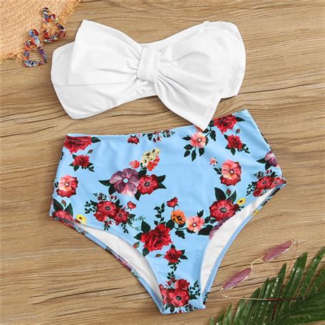 Sport Bow Knot Wireless Bandeau Floral Bikini Set Shopeenk Floral