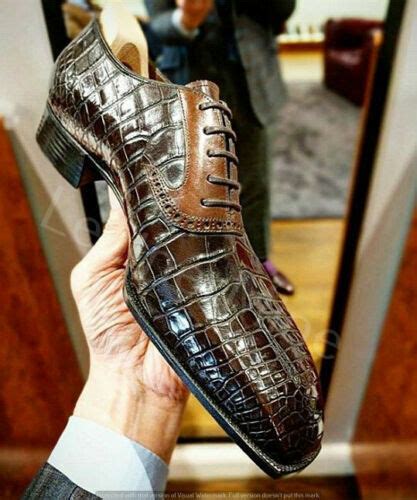 New Handmade Mens Crocodile Embossed Calfskin Leather Oxford Dress Shoes 4 Men Ebay