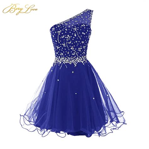 Berylove One Shoulder Homecoming Dress 2020 Royal Blue Mini Crystals