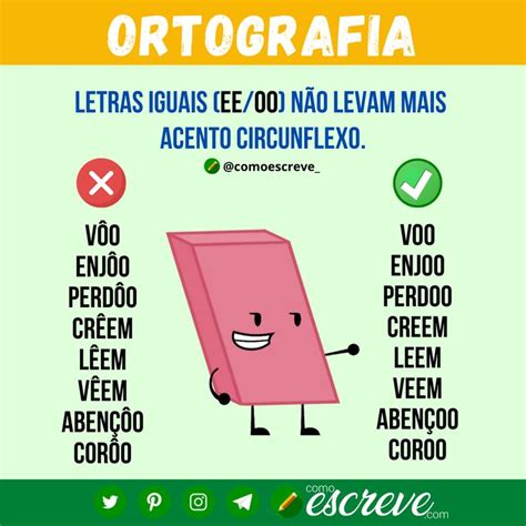 Acentua O E A Nova Ortografia Dicas De Portugues Dicas De Ensino