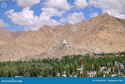 Shanti Stupa A Buddhist White Domed Stupa Chorten On The Hilltop In