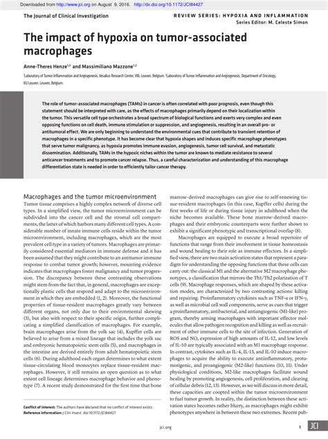 PDF The Impact Of Hypoxia On Tumor Associated Macrophages