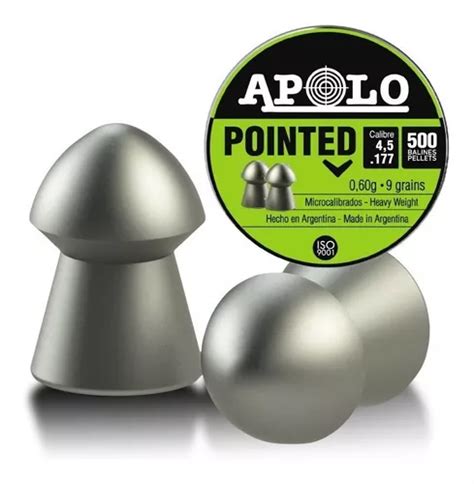 Balines Apolo Pointed 4 5 Lata X500 Aire Comprimido 9gr