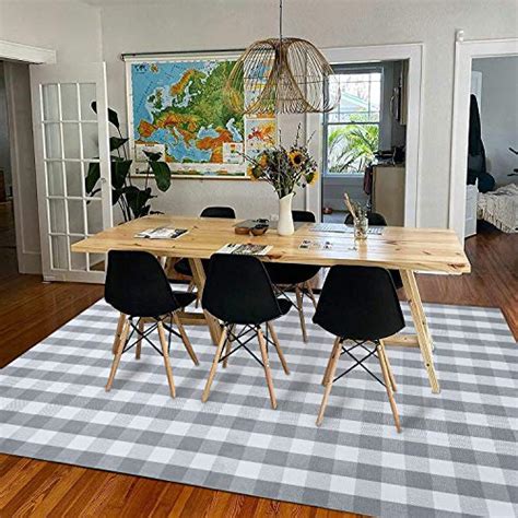 KOZYFLY Buffalo Plaid Area Rug 8 X 10 Ft Gray And White Checkered Rug