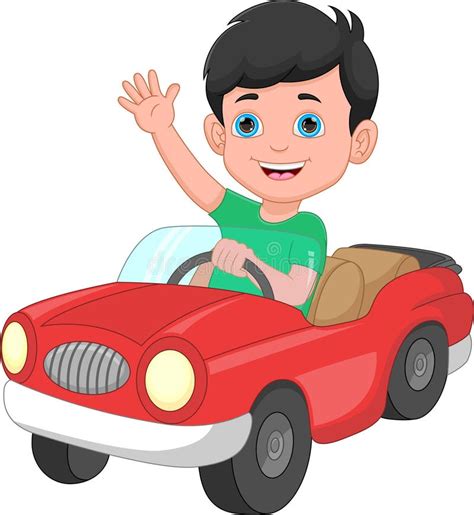 Funny Little Boy Driving Toy Car Stock Vector Illustration Of Auto