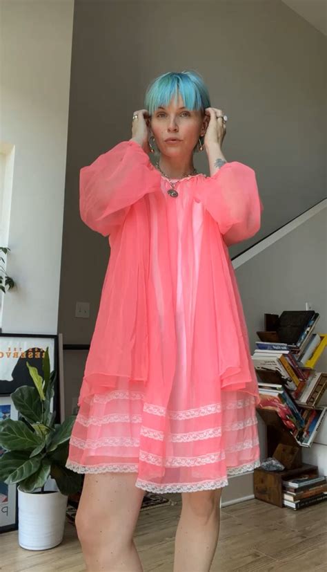 VTG S Neon Coral Nylon Lingerie Set Etsy