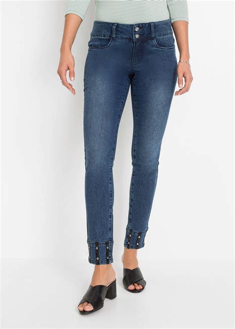 Stylische Stretch Jeans Mit Dekorativen Verzierungen Am Beinabschluss