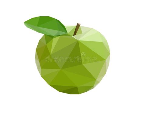 Green Isolated Apple Low Poly Illustration On White Background Stock