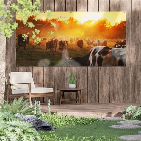 Gards Tuinposter Kudde Koeien In Weiland Bij Zonsondergang 200x100 Cm