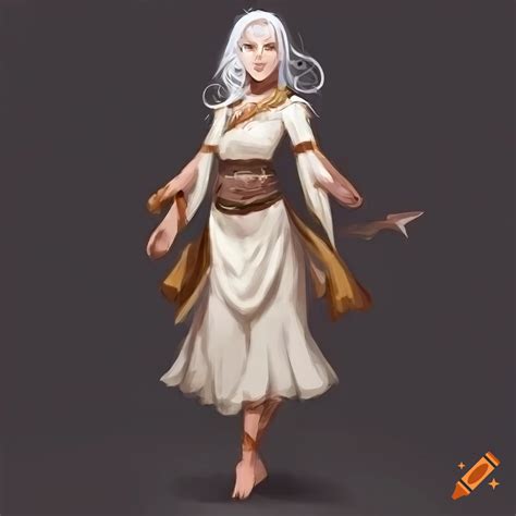 Dandd Girl Monk Healer With Long Bushy White Hair Tanned Skin And Cream