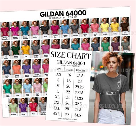 Gildan 64000 Womens Chart Bundle Color Chart Size Chart Jpeg Format High Resolution Charts