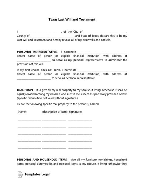 Texas Last Will And Testament Templates Free [word Pdf Odt]