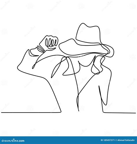 Woman In Hat One Continuous Line Art Young Lady Wearing A Hat Linear