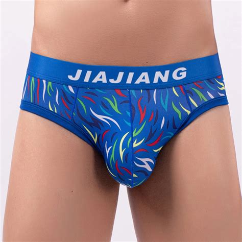 Men Sexy Printed Briefs Comfortable Underwear Ice Silk Bulge Pouch