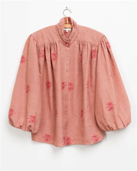 Sabrina Top In Pink Jamdani Mw Umber And Ochre