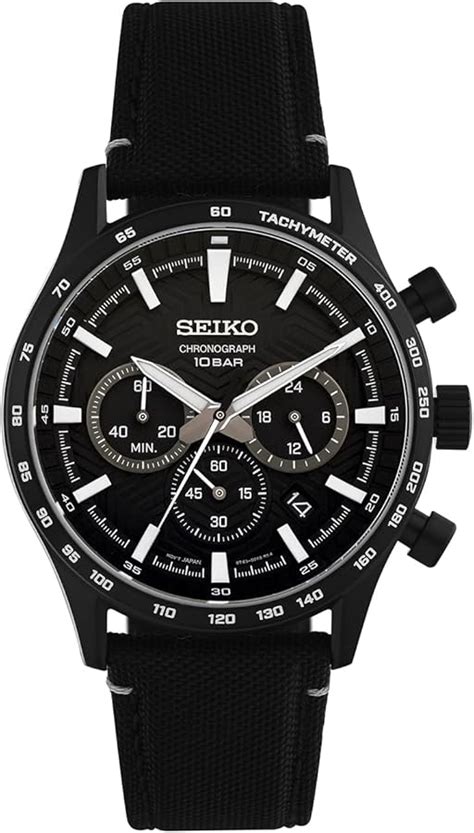 Seiko Mens Black Ion Finish Nylon Strap Solar Chronograph Watch Flash Sales