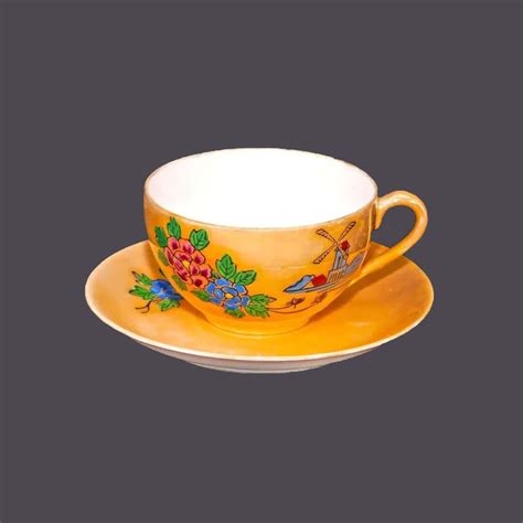 Occupied Japan Nippon Hand Painted Nippon Orange Luster Cup And Saucer