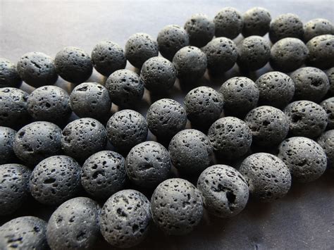 Inch Mm Natural Lava Stone Bead Strand Black Dyed About