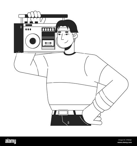 Cool Korean Boy Holding Boombox On Shoulder Black And White 2d Line