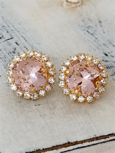 Blush Pink Crystal Stud Earrings Blush Stud Earrings Bridal Earrings