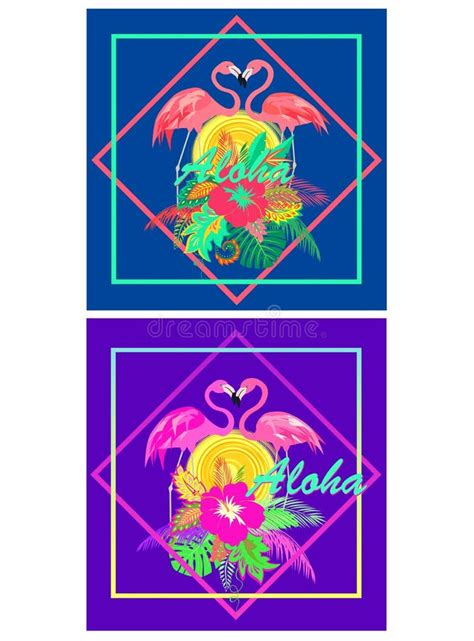 Variación De Fondo Neón Violeta Y Azul De Camisetas Con Letras Aloha