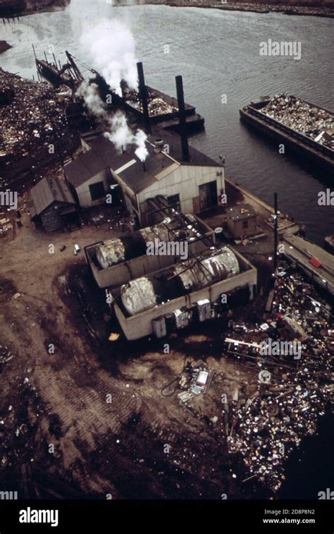 Docks at Fresh Kills on Staten Island. scows are laden with solid waste ...