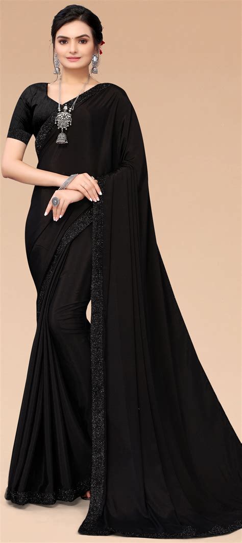 Traditional Black And Grey Color Satin Silk Fabric Saree 1809834