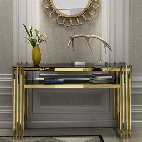 Luxury Modern Design Gold Stainless Steel Tempered Glass Top Rectangle