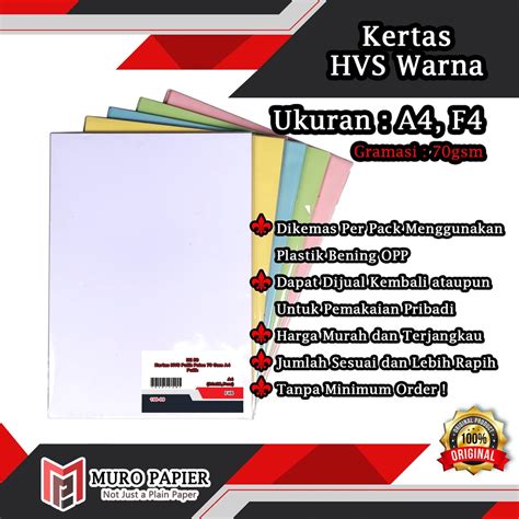 Jual Per Pak Isi Kertas Hvs Warna Gsm A F By Muro