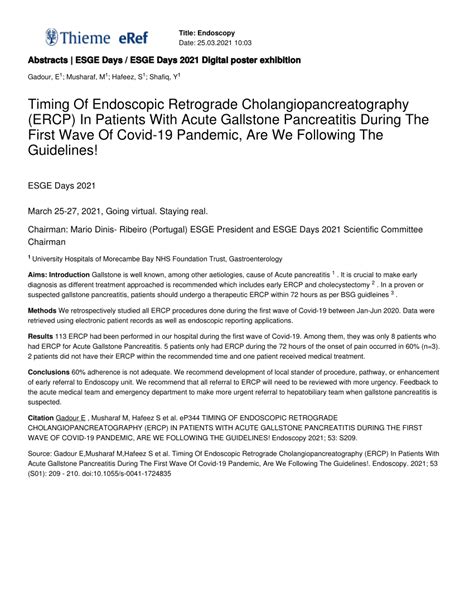 Pdf Timing Of Endoscopic Retrograde Cholangiopancreatography Ercp