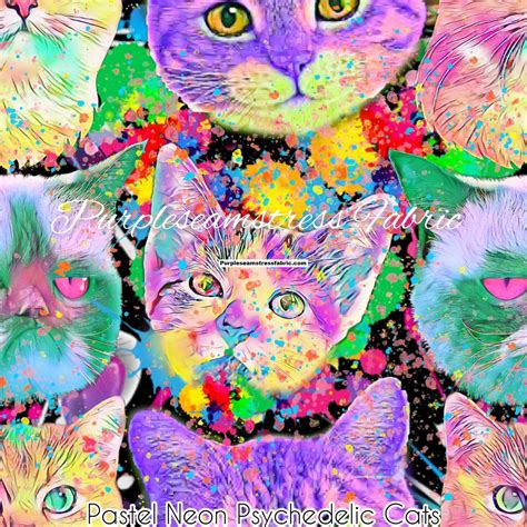 Pastel Psychedelic Cats Purpleseamstress Fabric