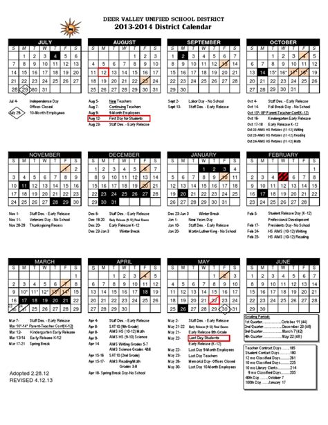 Dvusd 2013 2014 District Calendar Pdf Holidays Festival