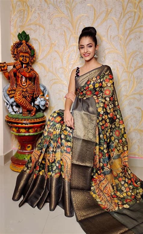 Black Chanderi Silk Saree With Zari Weaving Border Monastoor Indian