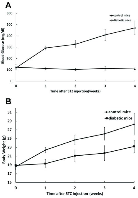 Effects Of Streptozotocin On Blood Glucose And Body Weight Of Mice A