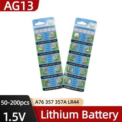 Original 50 200PCS AG13 LR44 1 55V Alkaline Battery A76 357 357A LR1154