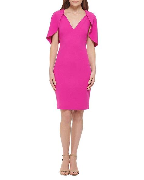 Vince Camuto V Neck Midi Sheath Dress In Pink Lyst