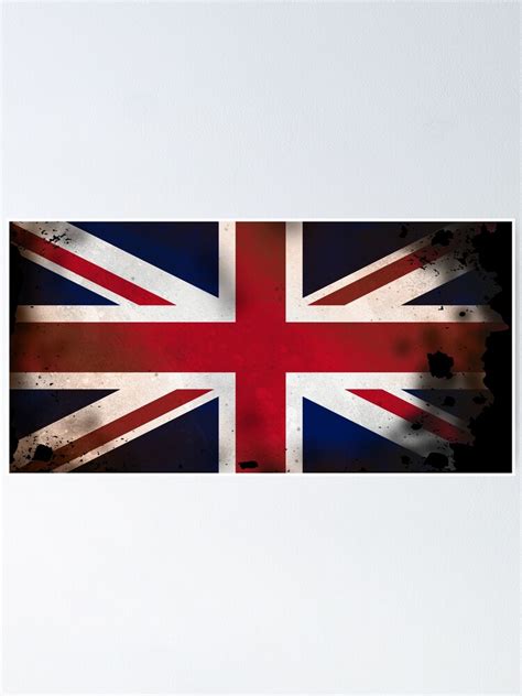 Uk United Kingdom Battle Damaged Flag Union Jack Tattered Poster For