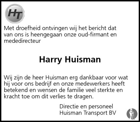 Harm Harry Huisman Overlijdensbericht En Condoleances