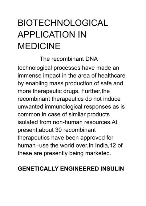 Solution Biotechnological Applications In Medicine Studypool