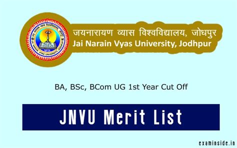 Jnvu Merit List Ba Bsc Bcom St Year Cut Off